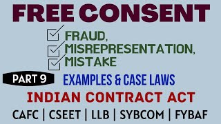 Fraud  Misrepresentation  Mistake  Free Consent  Indian Contract Act  Caselaws  Example [upl. by Natehc21]