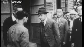 Japans Emperor Hirohito inspects flooding around Tokyo 1947 [upl. by Annaehr]