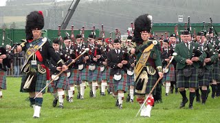 Massed Pipes amp Drums of 11 Scottish Bands play on the march for 2019 Keith Show in Moray Scotland [upl. by Mylander]